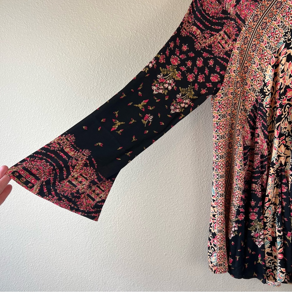 Free People Black Floral Patchwork Mini Dress - Picture 12 of 14